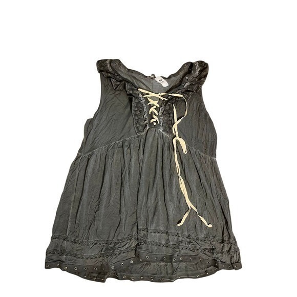 Tops - POL Grey Lace-Up Boho Tank Top Size M Corset Style Festival Chic  Medium